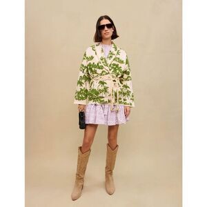 Maje Maloas Imprime Macrame Aloha Beige Belted Cardigan Jacket NEW